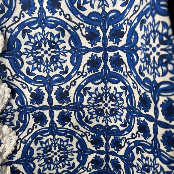 Mud Pie Sleeveless Embroidered Blue Paisley Shift Dress Cotton Stretch Medium - Picture 8 of 14